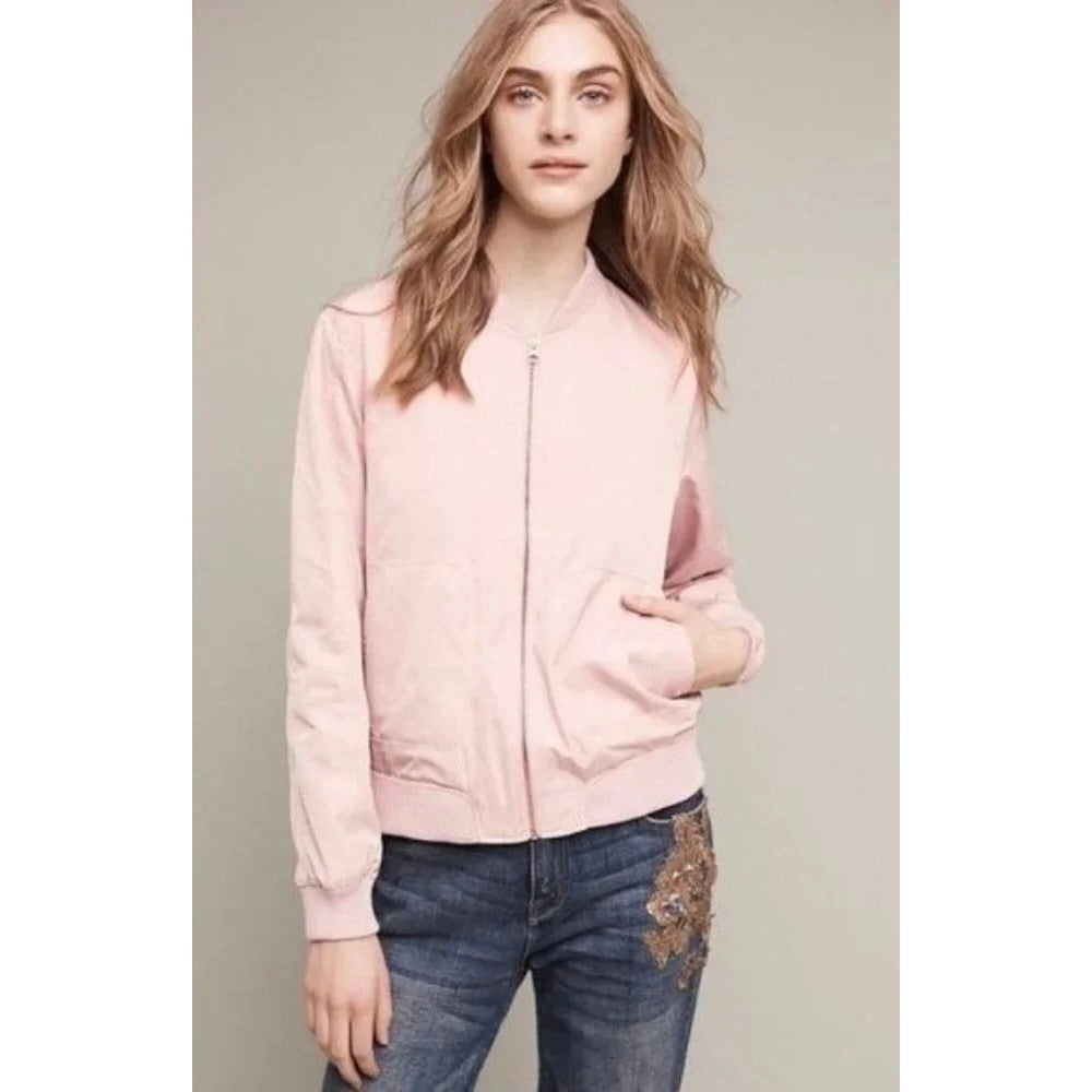 Anthropologie HEI HEI Journey Bomber Jacket Solid Light Pink Sporty Medium