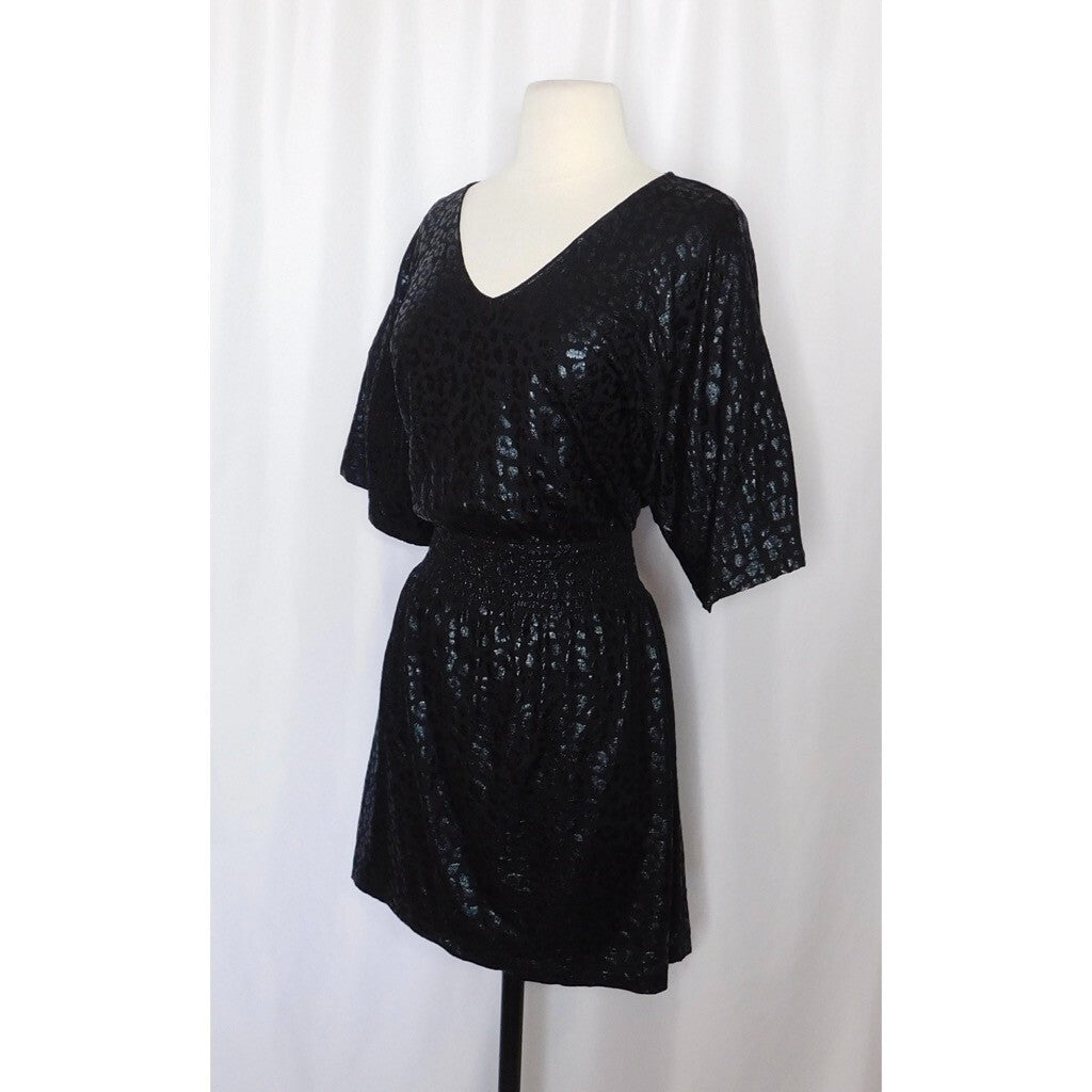 NWT!! WHBM Kimono Sleeve Smocked Waist Dress Leopard Foil Mini Animal X-Small