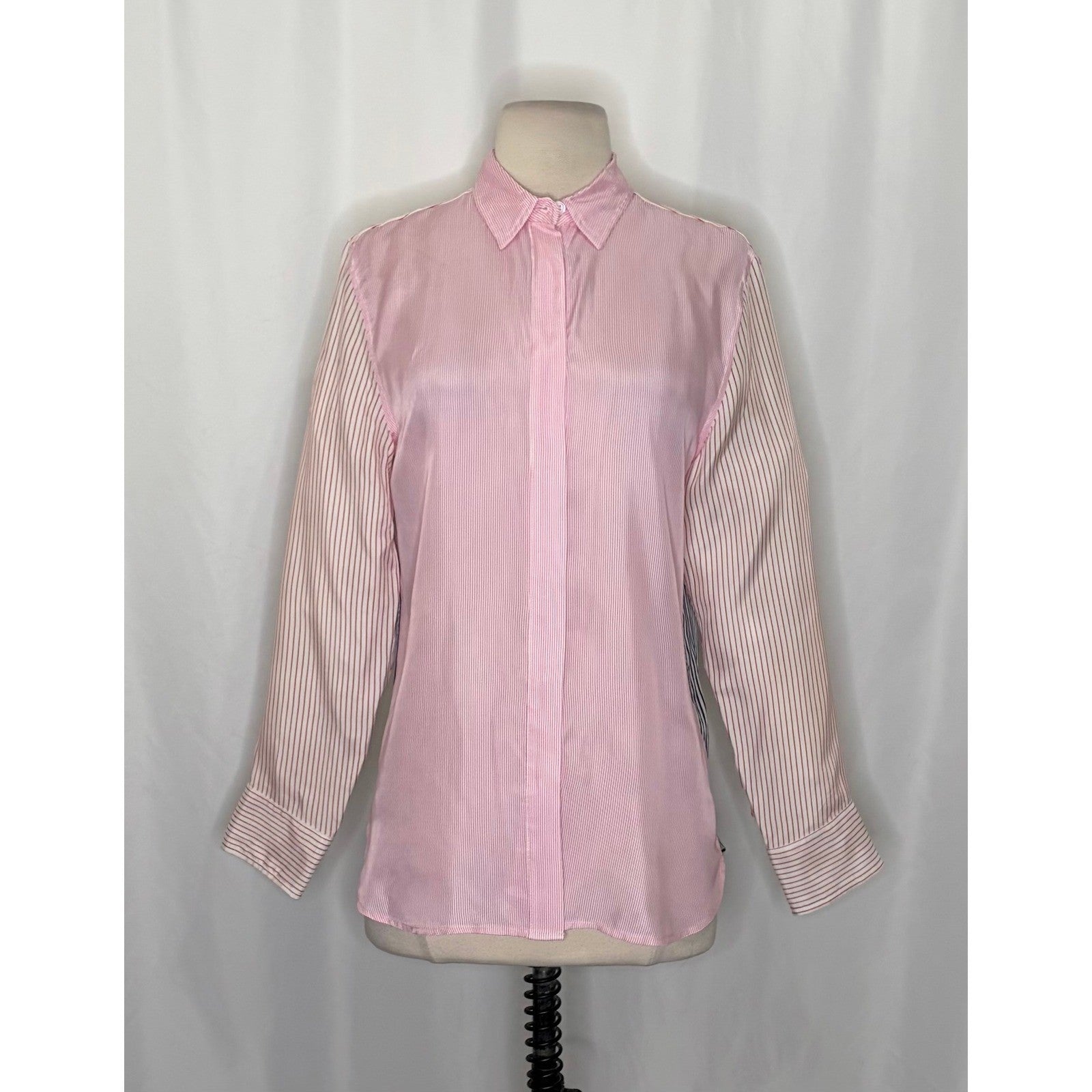 J. CREW Limited Edition Classic Fit Drapey Cupro Shirt Pink Mixed Stripe Size 4