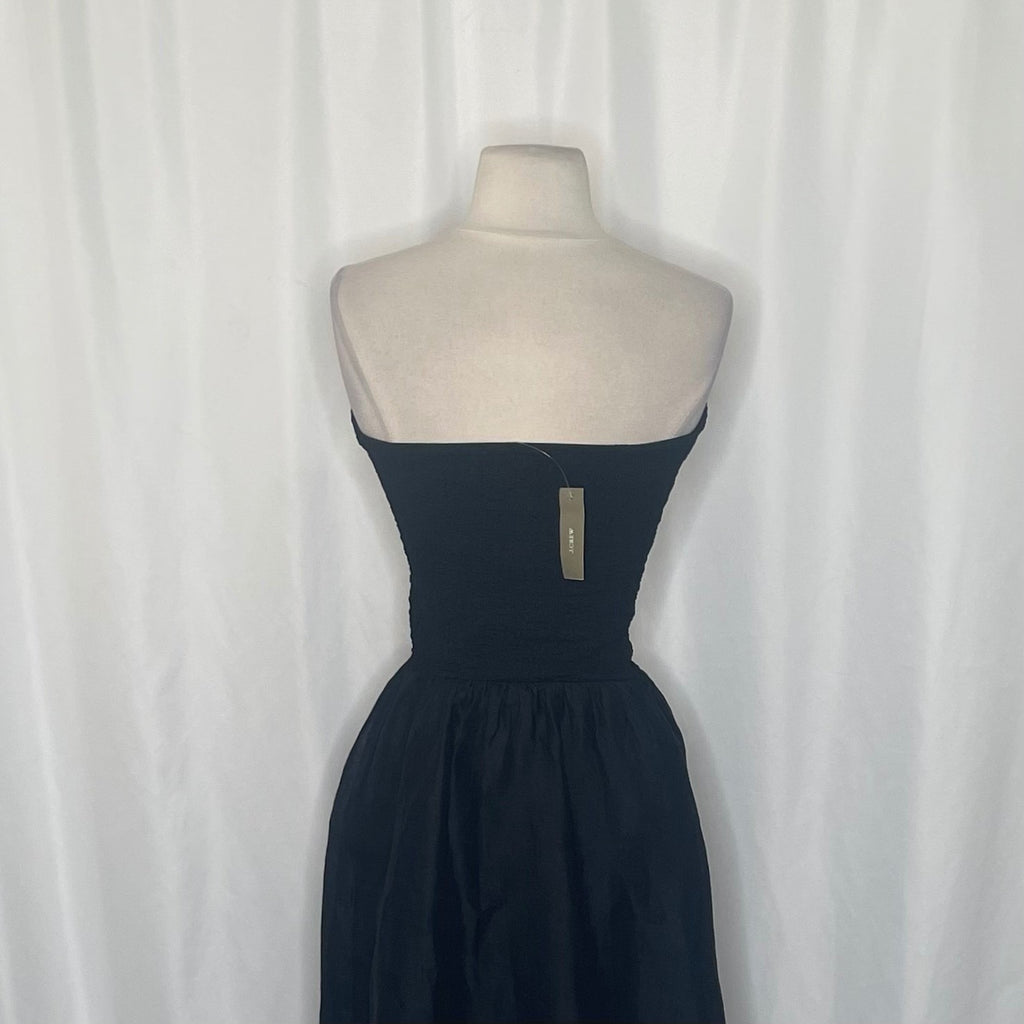 NWT!! J. CREW Strapless Mixy Dress Solid Black Midi Textured Preppy Medium