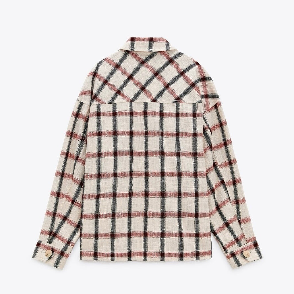 NWT!! ZARA Plaid Oversized Buttondown Shirt Red White Black Pockets Retro Small