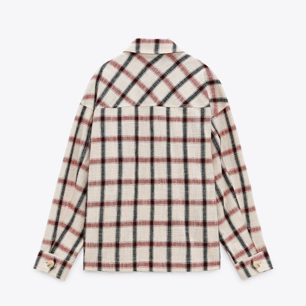 NWT!! ZARA Plaid Oversized Buttondown Shirt Red White Black Pockets Retro Small
