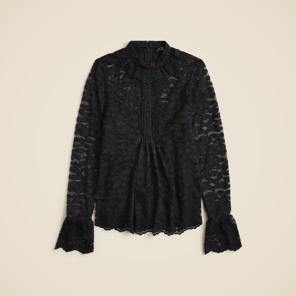 NWT!! J. CREW Lace Mockneck Top Black Floral Victorian Coquette Romantic Size 00