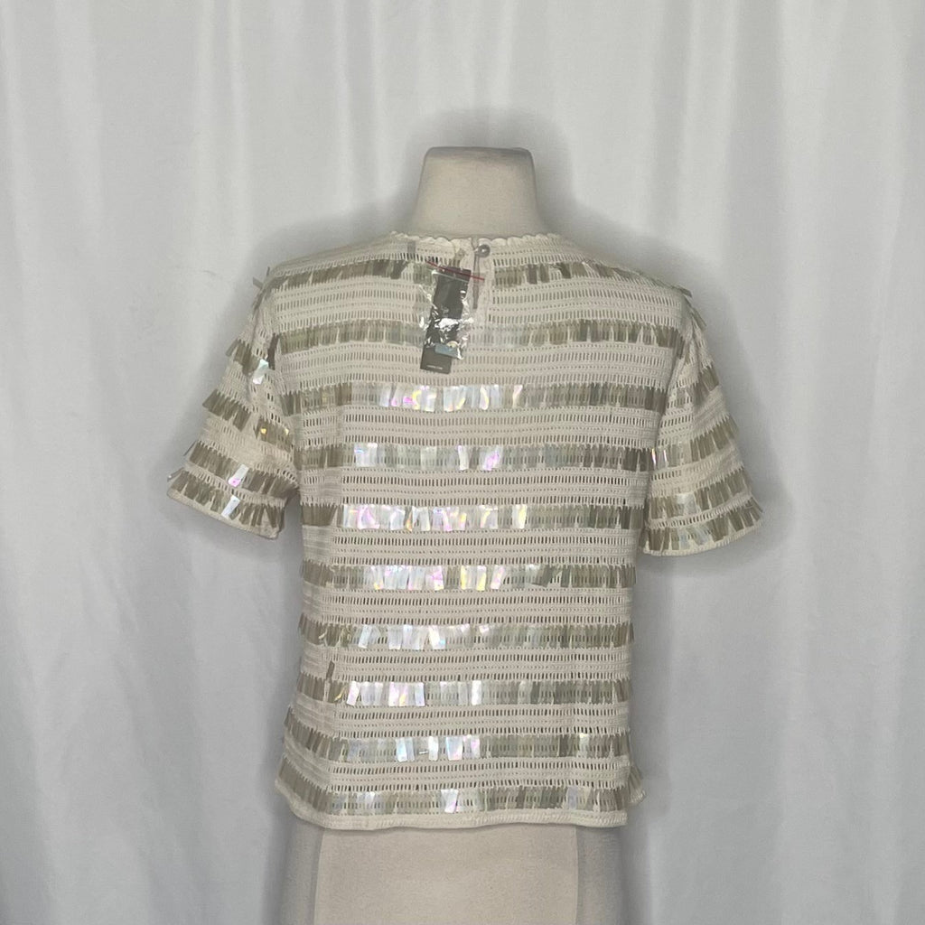 NWT!! J. CREW Crochet Shirt Shimmery Sequins Knit Party Glam Preppy X-Small