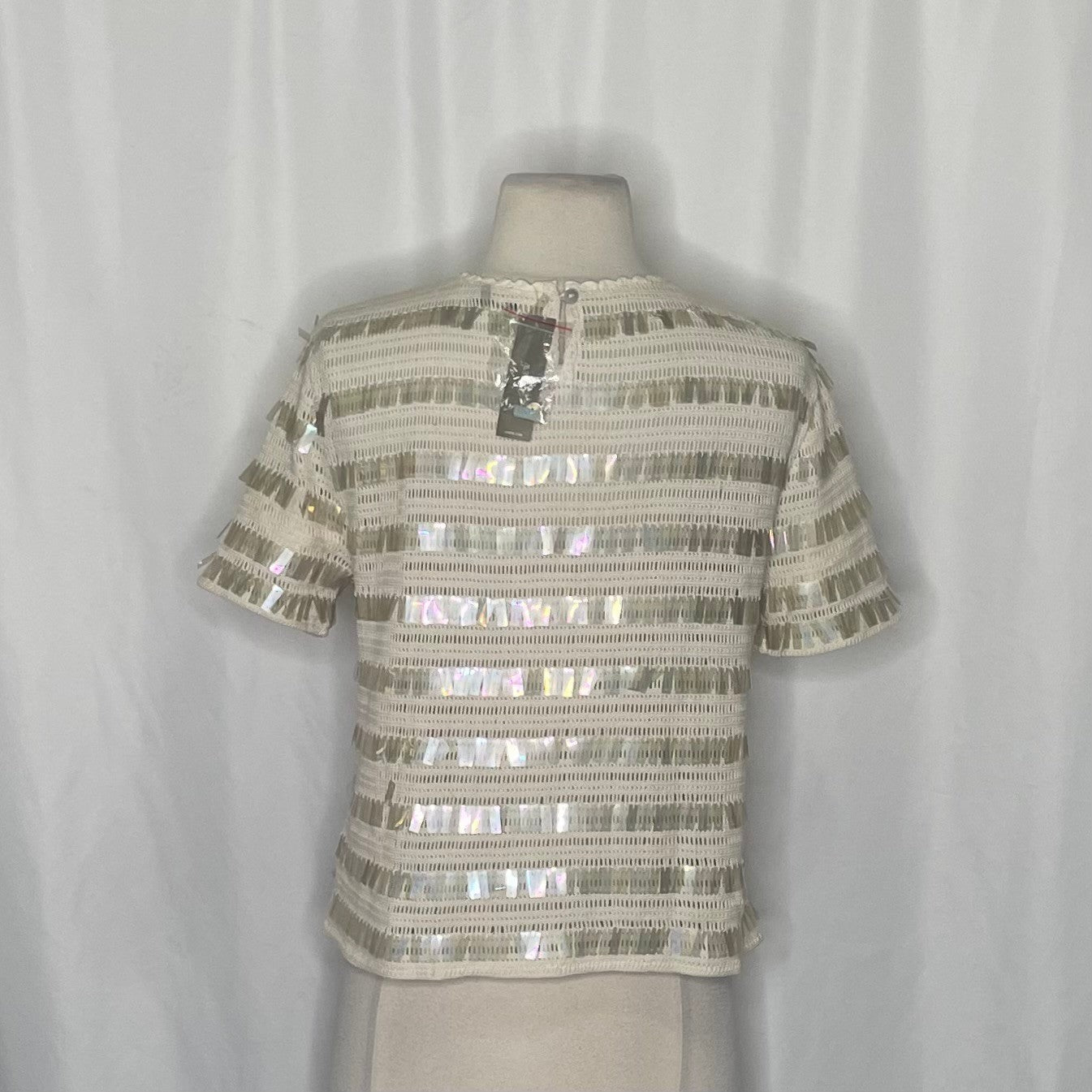NWT!! J. CREW Crochet Shirt Shimmery Sequins Knit Party Glam Preppy X-Small