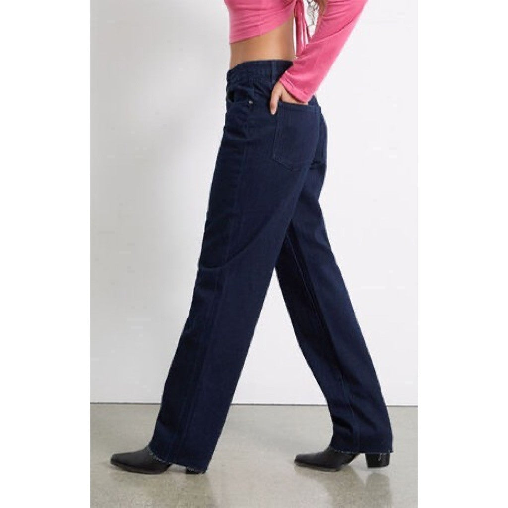 NWT!! WEWOREWHAT Low Rise Dad Jeans Dark Wash Blue Raw Hems Denim Casual Size 27