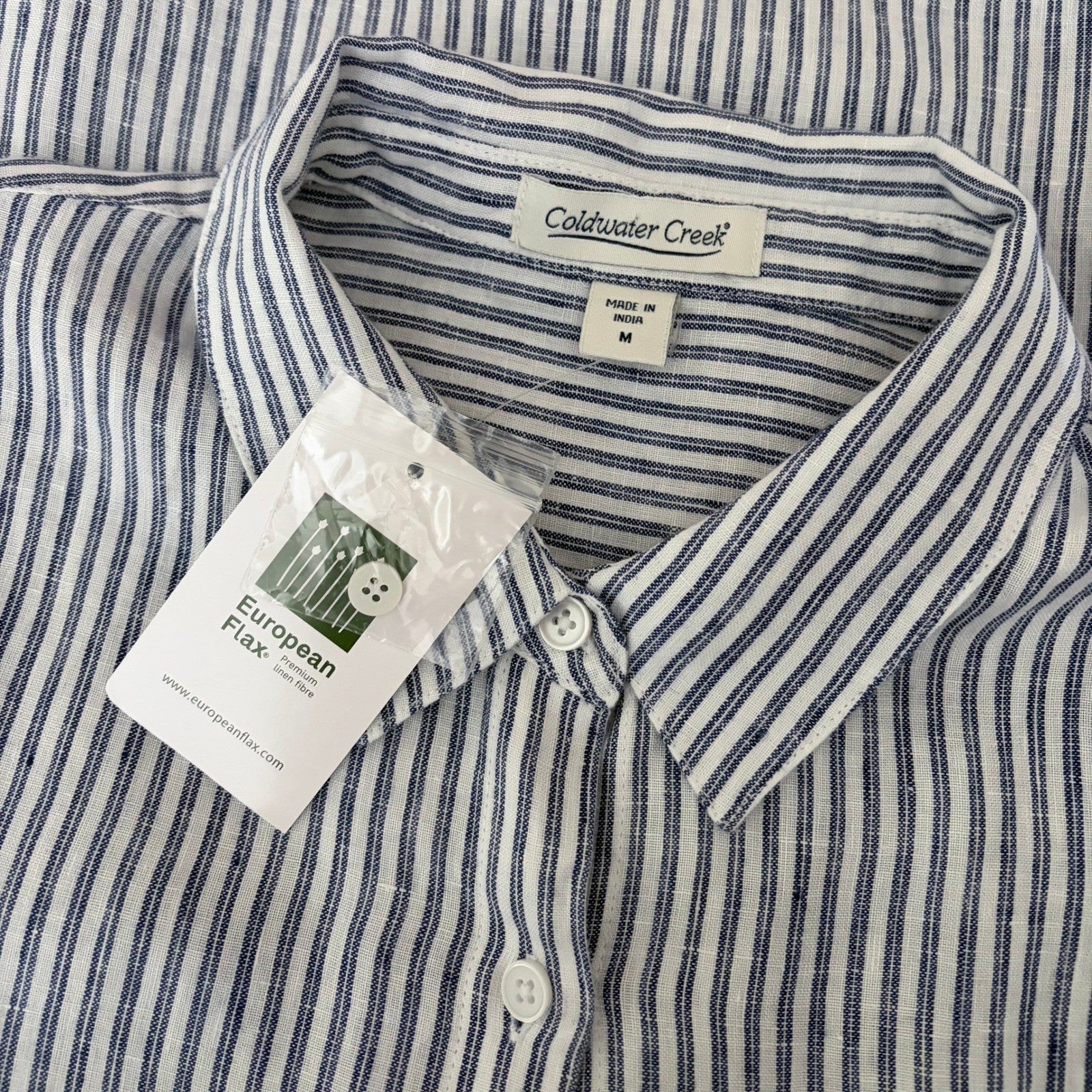 NWT!! COLDWATER CREEK Cross Dyed Striped Linen Tunic Topper Blue White Medium