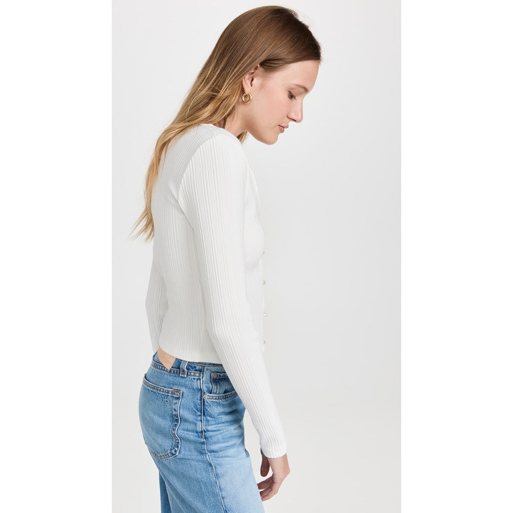 VINCE Pearl Button Cardigan Sweater Off White Ribbed Cropped V Neck X-Large