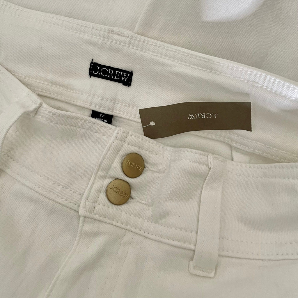 NWT!! J. CREW Slim Wide Leg Jeans Stacked Buttons Solid White Preppy Size 27