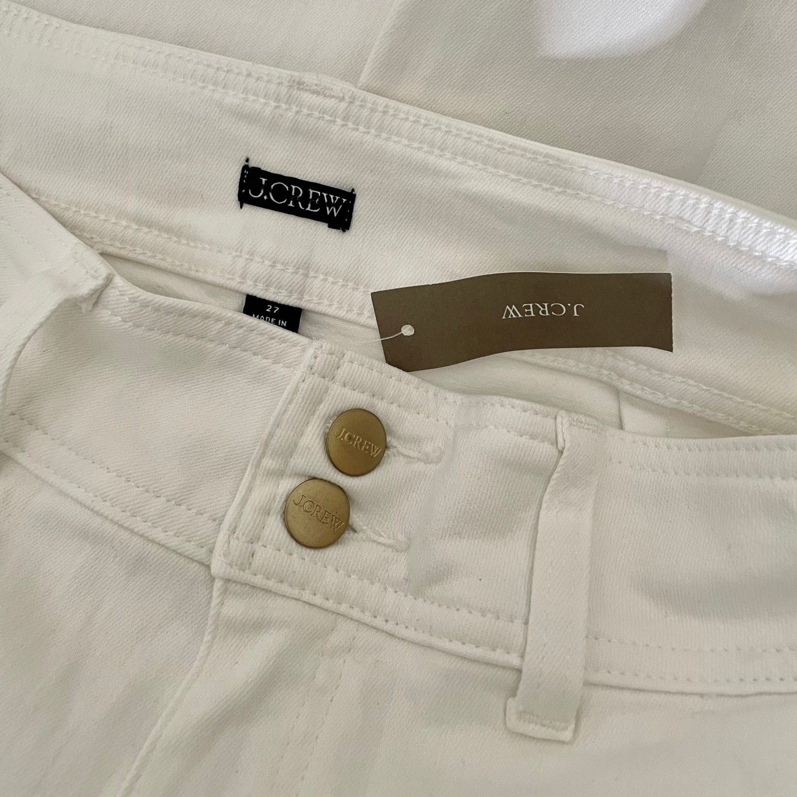 NWT!! J. CREW Slim Wide Leg Jeans Stacked Buttons Solid White Preppy Size 27