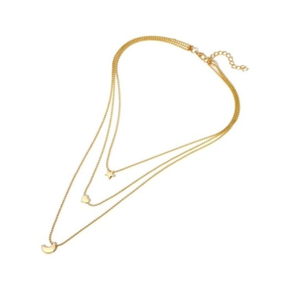 Gold Multilayer Pendant Necklace Moon Star Heart Celestial Goddess Boho Bohemian