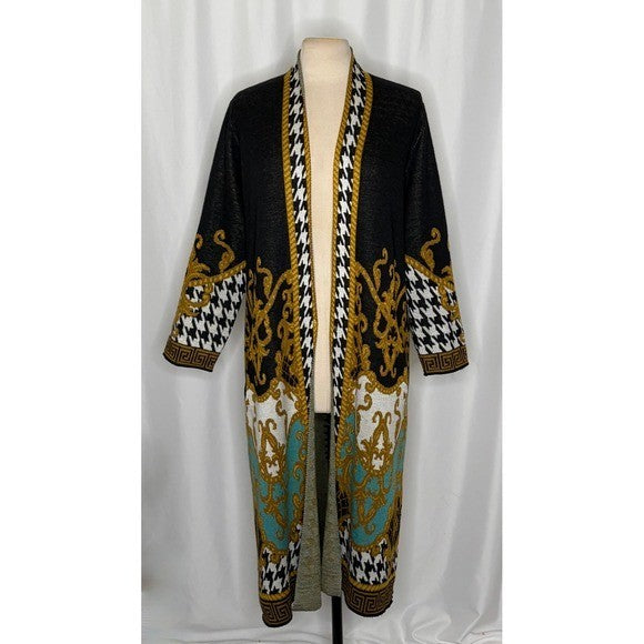 MAXSPORT Floral Duster Cardigan Sweater Wool Stripes Western Knitwear Medium