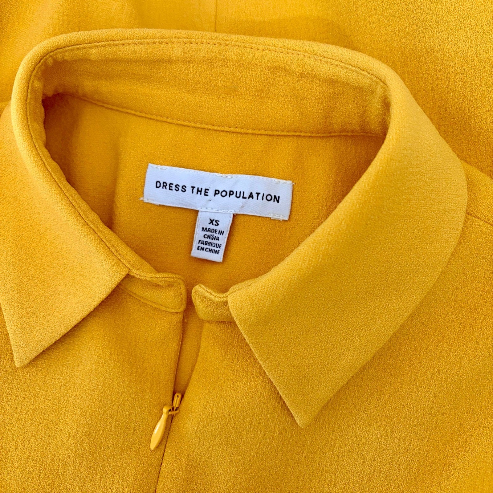 DRESS THE POPULATION Mallory Point Collar Half Zip Midi Dress Solid Yellow XS