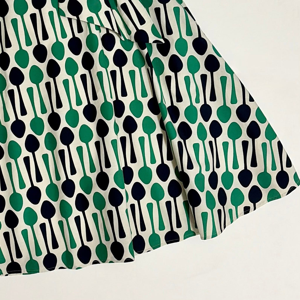 Anthropologie EVA FRANCO Spoons Print Midi Skirt Navy Blue Kelly Green Spoon 8