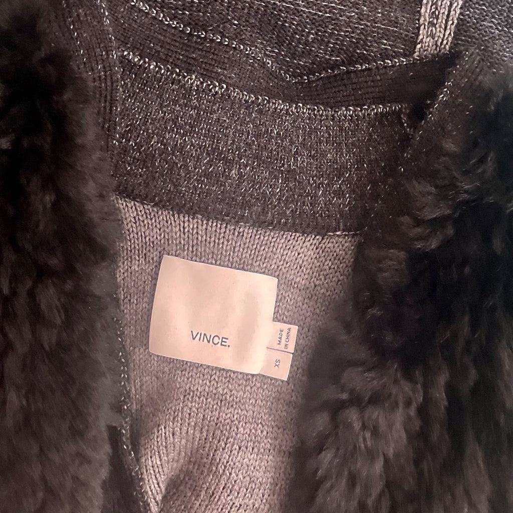 VINCE Rex Rabbit Fur Drape Front Sweater Vest Mixed Materials Knit Back X-Small