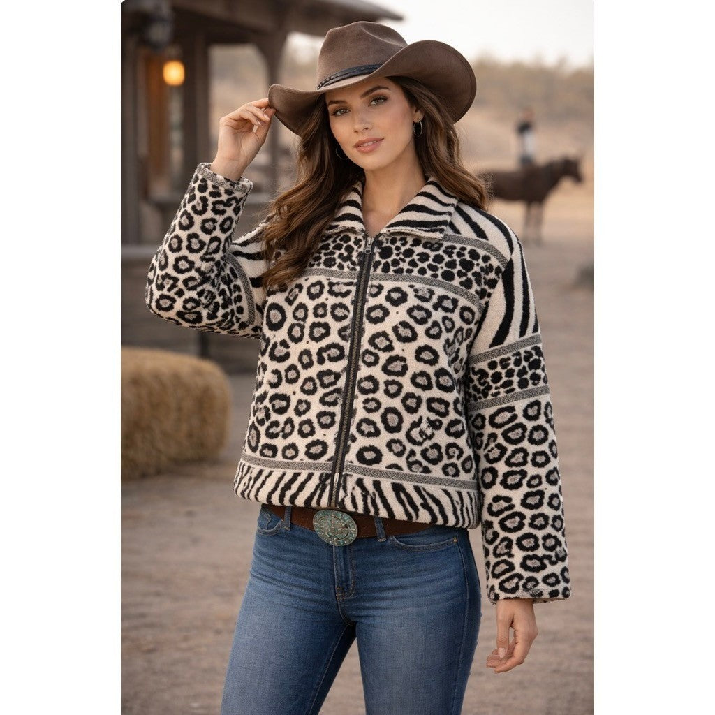 Vintage PAINTED PONY Animal Print Jacket Cropped Cottagecore Western Medium