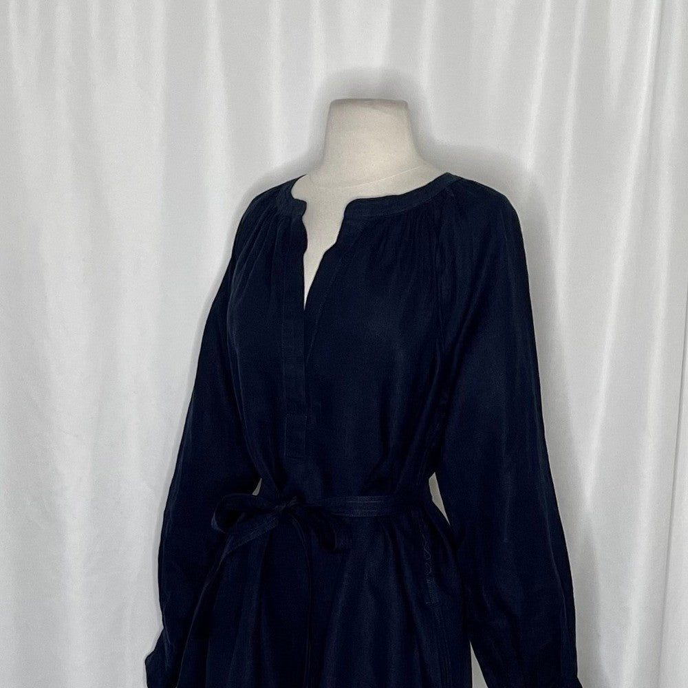 NWT!! J. CREW Cabana Mini Dress Linen Navy Blue Belted Solid Vacation Medium