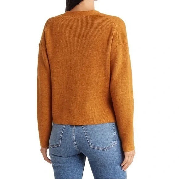 ALEX MILL Jo Ribbed Cardigan Sweater Caramel Brown Buttons Pockets Medium