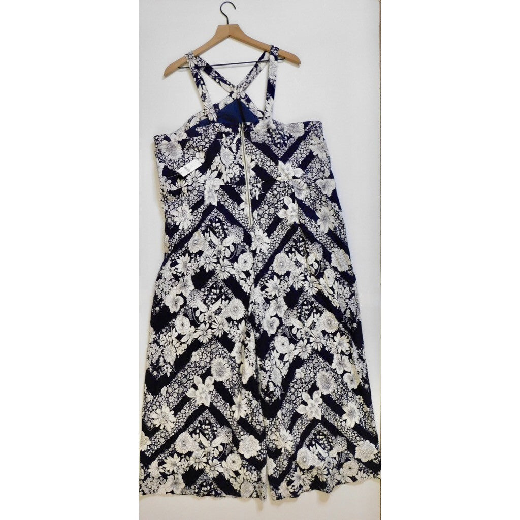 NWT!! Anthropologie MAEVE Magda Halter Jumpsuit Retro Floral Wide Legs Size 24W