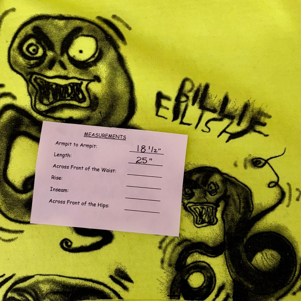 BILLIE EILISH Graffiti Ghouls 2019 World Tour Hoodie Monster Neon Yellow Small