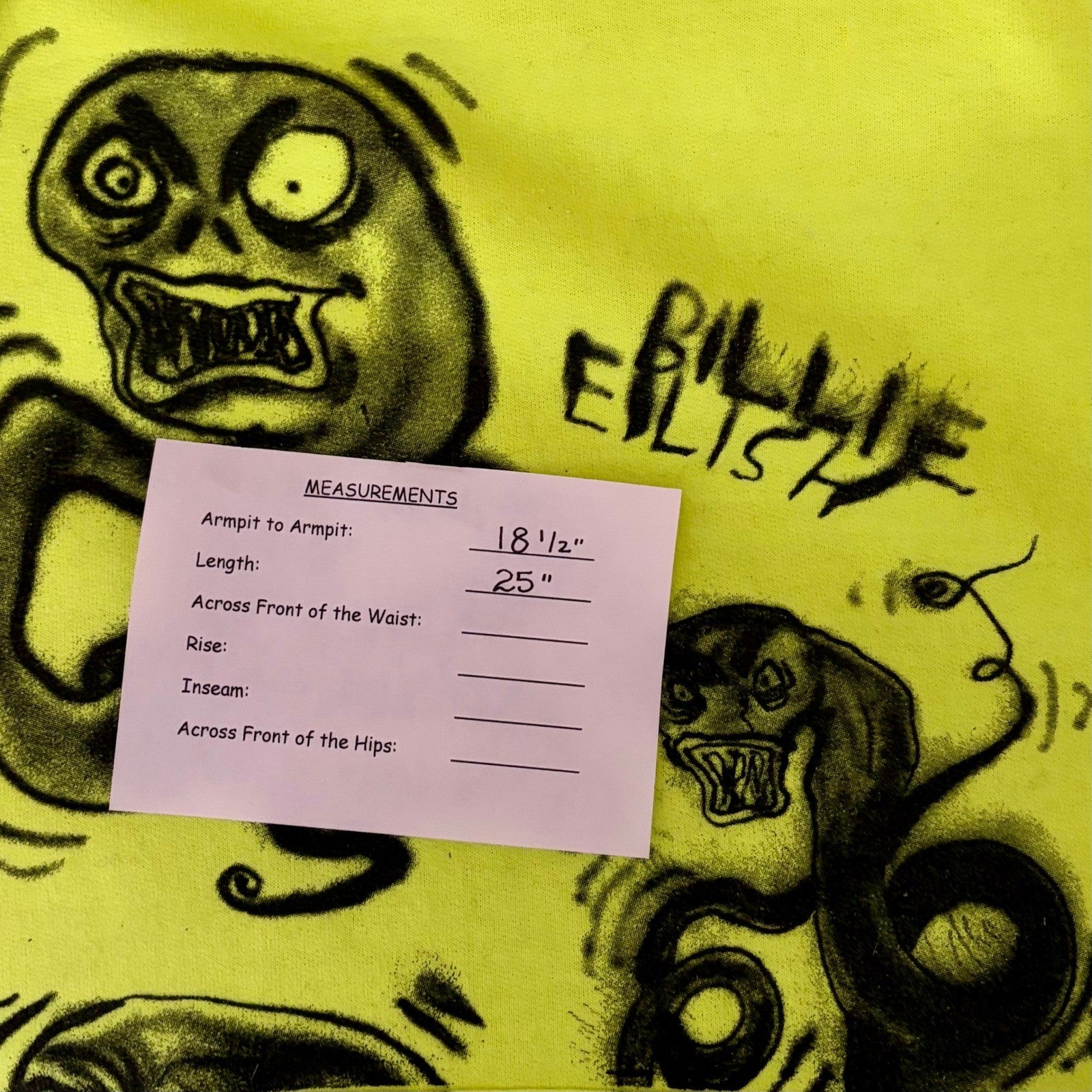 BILLIE EILISH Graffiti Ghouls 2019 World Tour Hoodie Monster Neon Yellow Small
