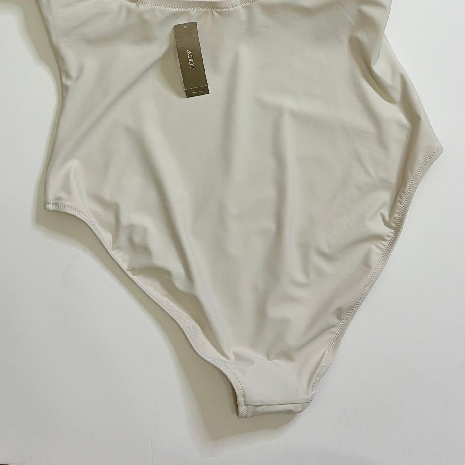 NWT!! J. CREW Squareneck One Piece Swimsuit Solid Natural Vacation Size 14