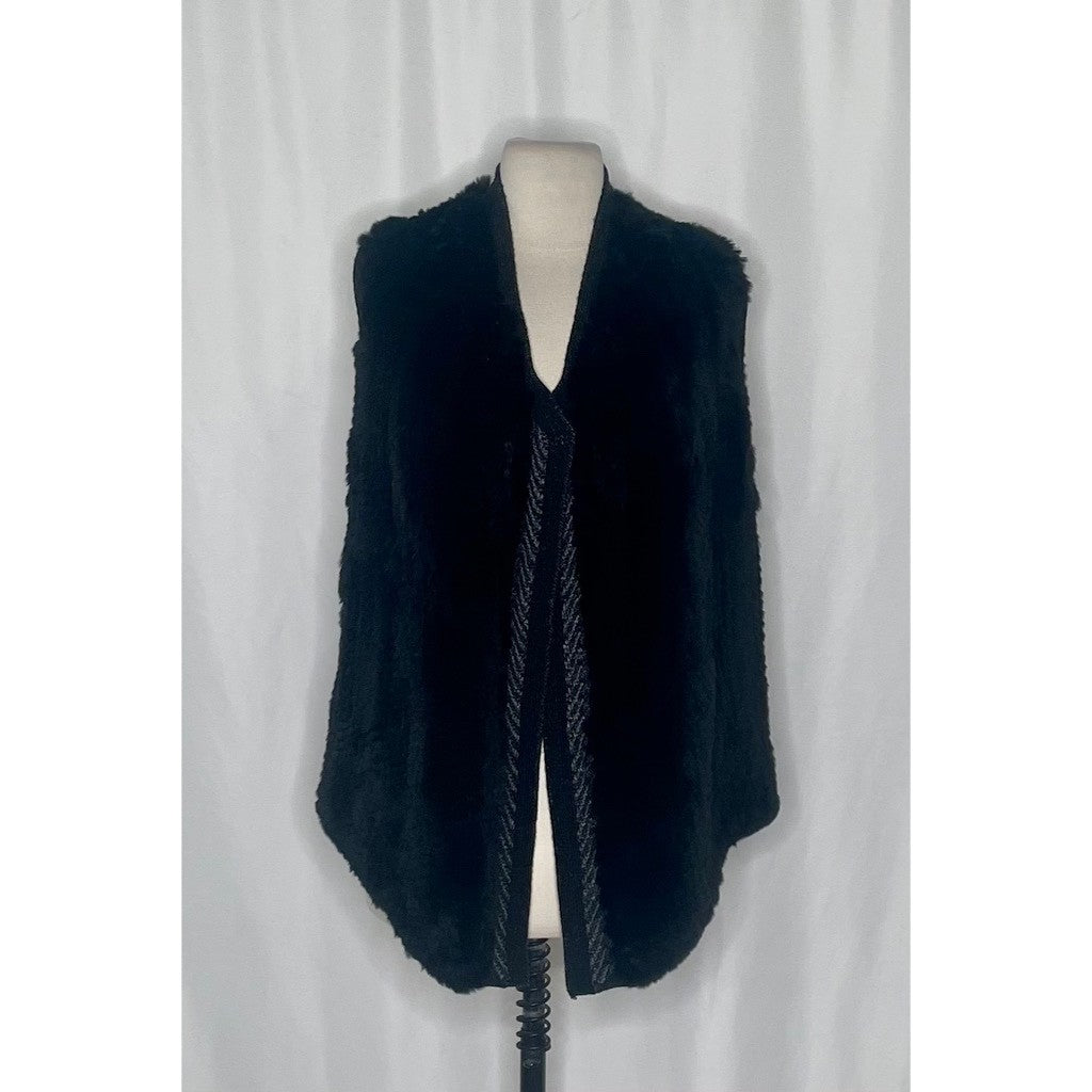 VINCE Rex Rabbit Fur Drape Front Sweater Vest Mixed Materials Knit Back X-Small
