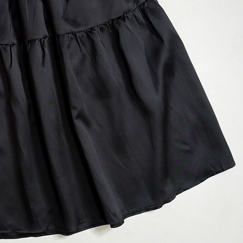 NWT!! MOD REF Black Taffeta Midi Tiered Skirt Solid Elastic Waist X-Small