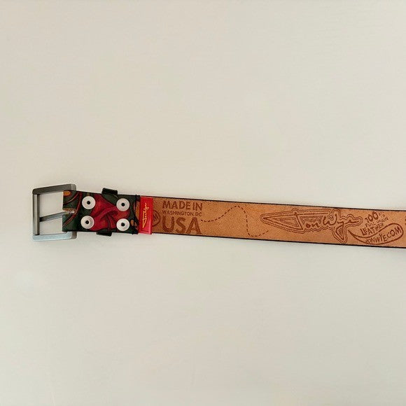 Unisex JON WYE Leather Floral Belt Western Retro Made in USA Men Women 46.5"