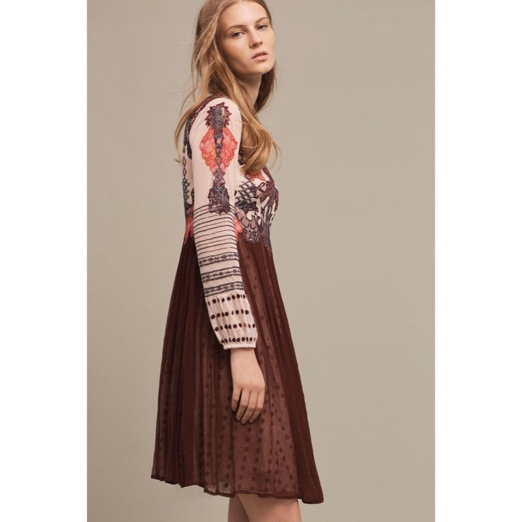 Anthropologie MOULINETTE SOEURS Eastberry Dress Embroidered Beaded Boho Size 2