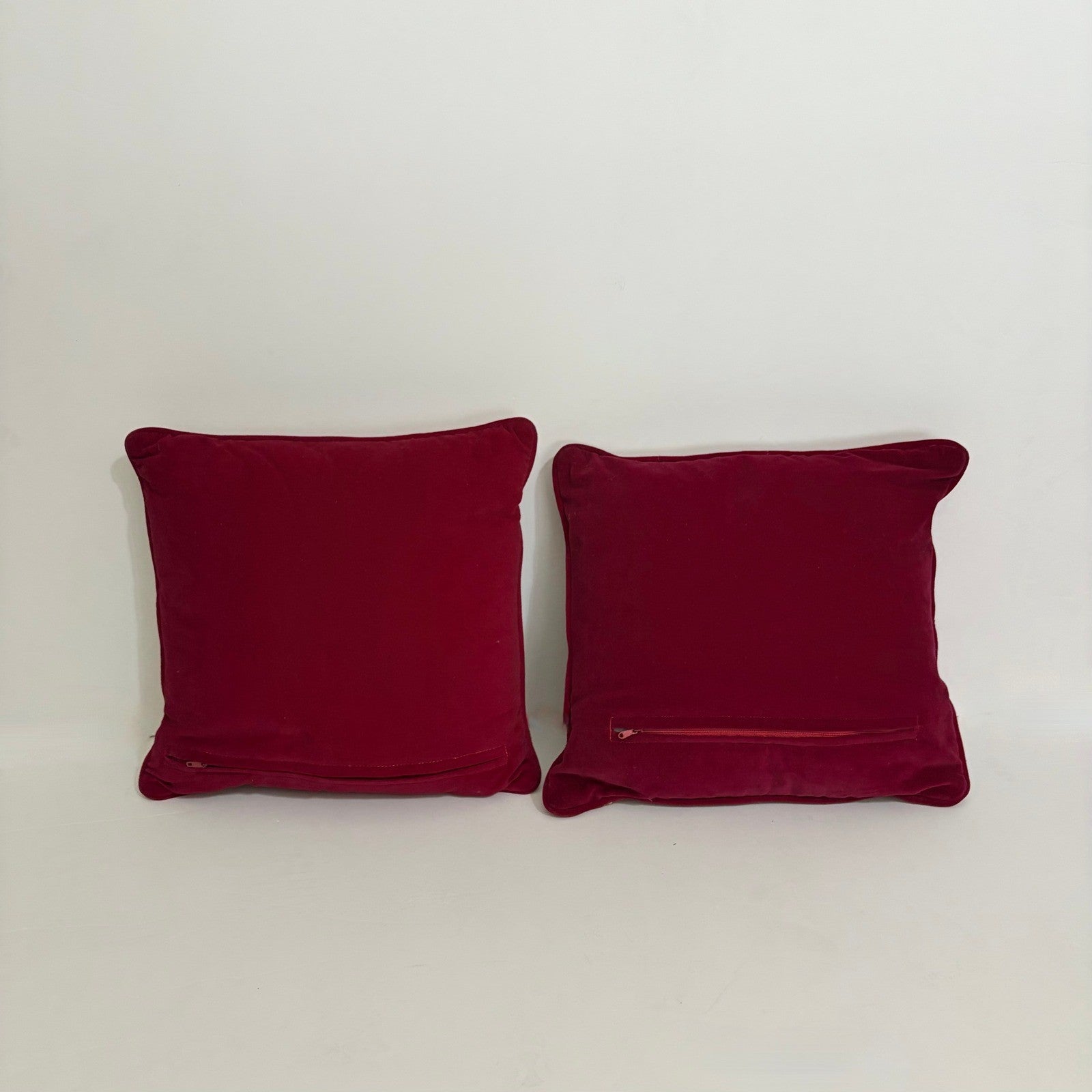 Vintage NEEDLEPOINT Wool Velvet Red Floral Accent Decorative Pillows Home Decor