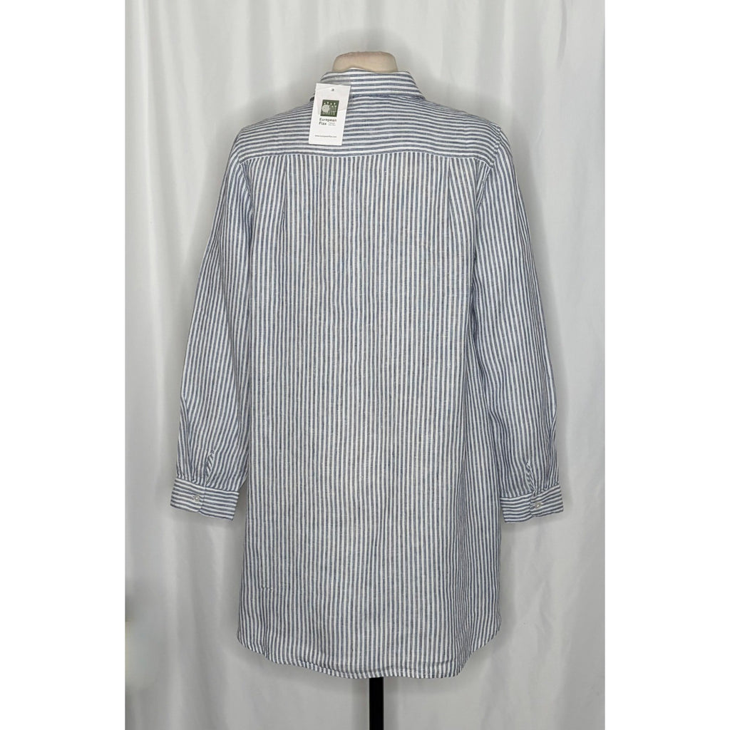 NWT!! COLDWATER CREEK Cross Dyed Striped Linen Tunic Topper Blue White Medium
