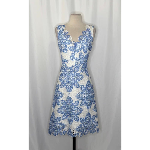 Anthropologie EVA FRANCO Starflower Scalloped Dress Blue White Lace Size 4