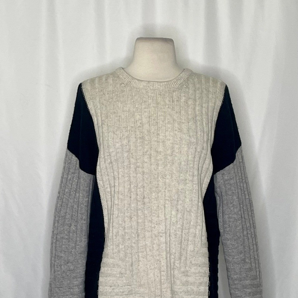 VINCE Cashmere Wool Colorblock Sweater Black Gray Ivory Intarsia Ribbed Small