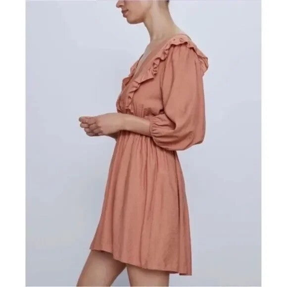 NWT!! ZARA Marsala Guipure Lace Ruffled Mini Dress Blogger Favorite Medium