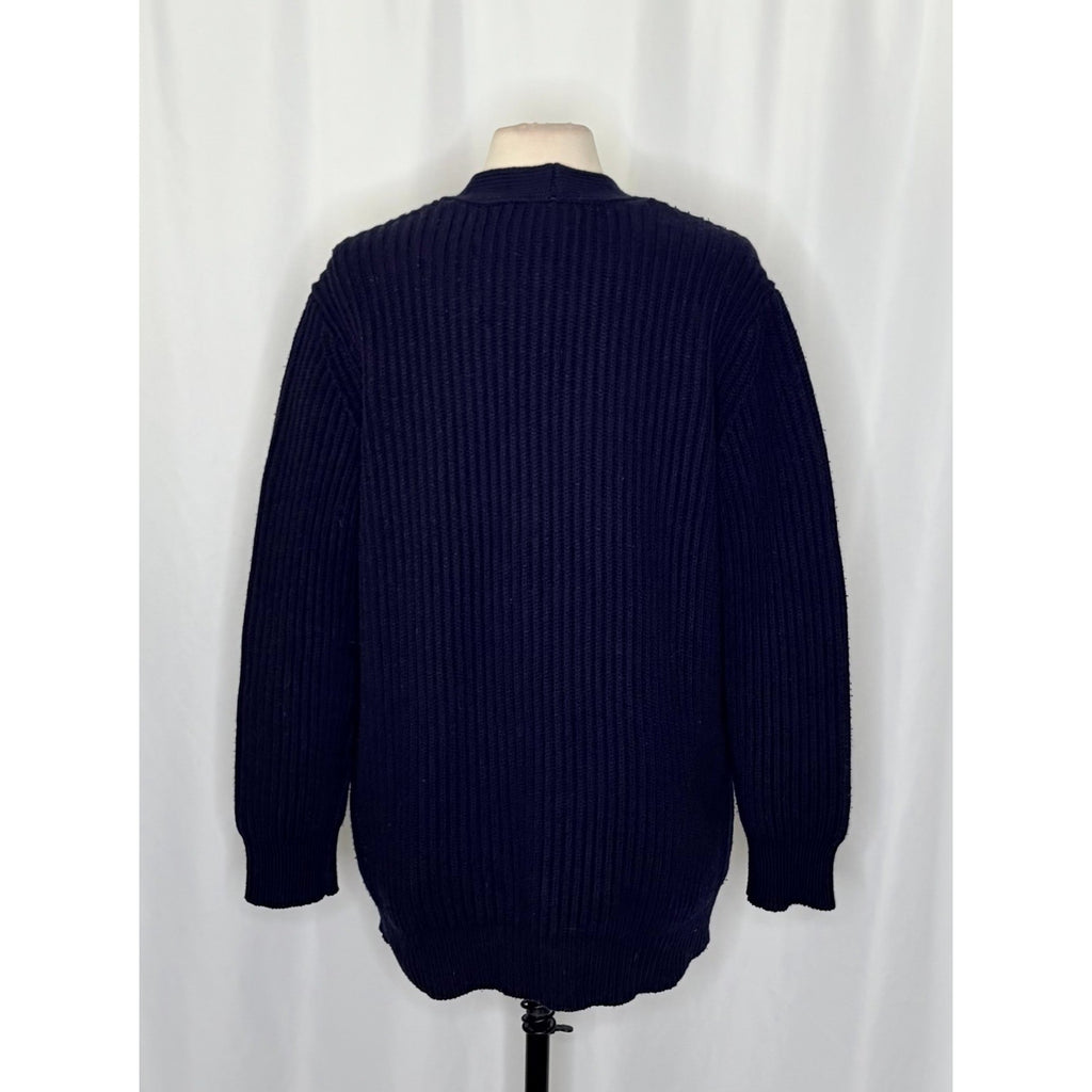 J. CREW Wool Navy Blue Cardigan Sweater Solid Ribbed Knit Preppy Academia Large