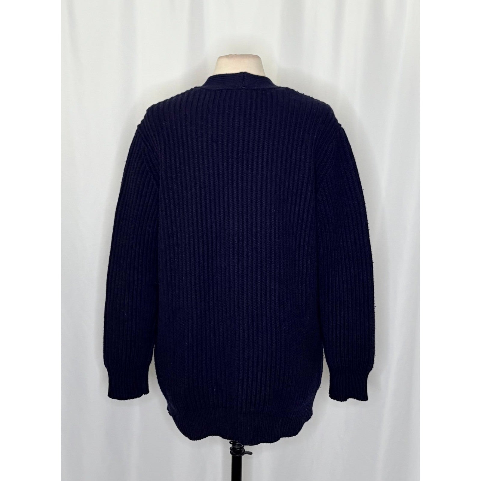 J. CREW Wool Navy Blue Cardigan Sweater Solid Ribbed Knit Preppy Academia Large