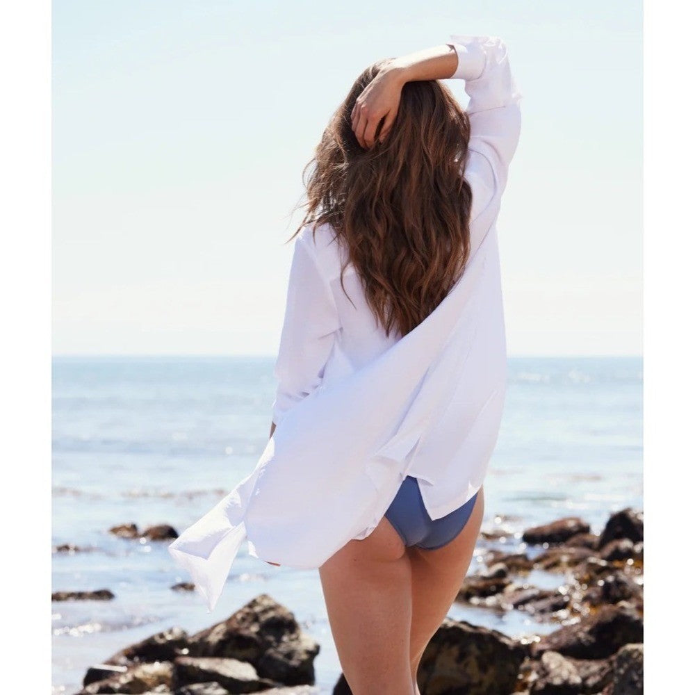 SUMMERSALT The Silky Luxe Short Effortless Shirtdress Cover-Up Solid White XS