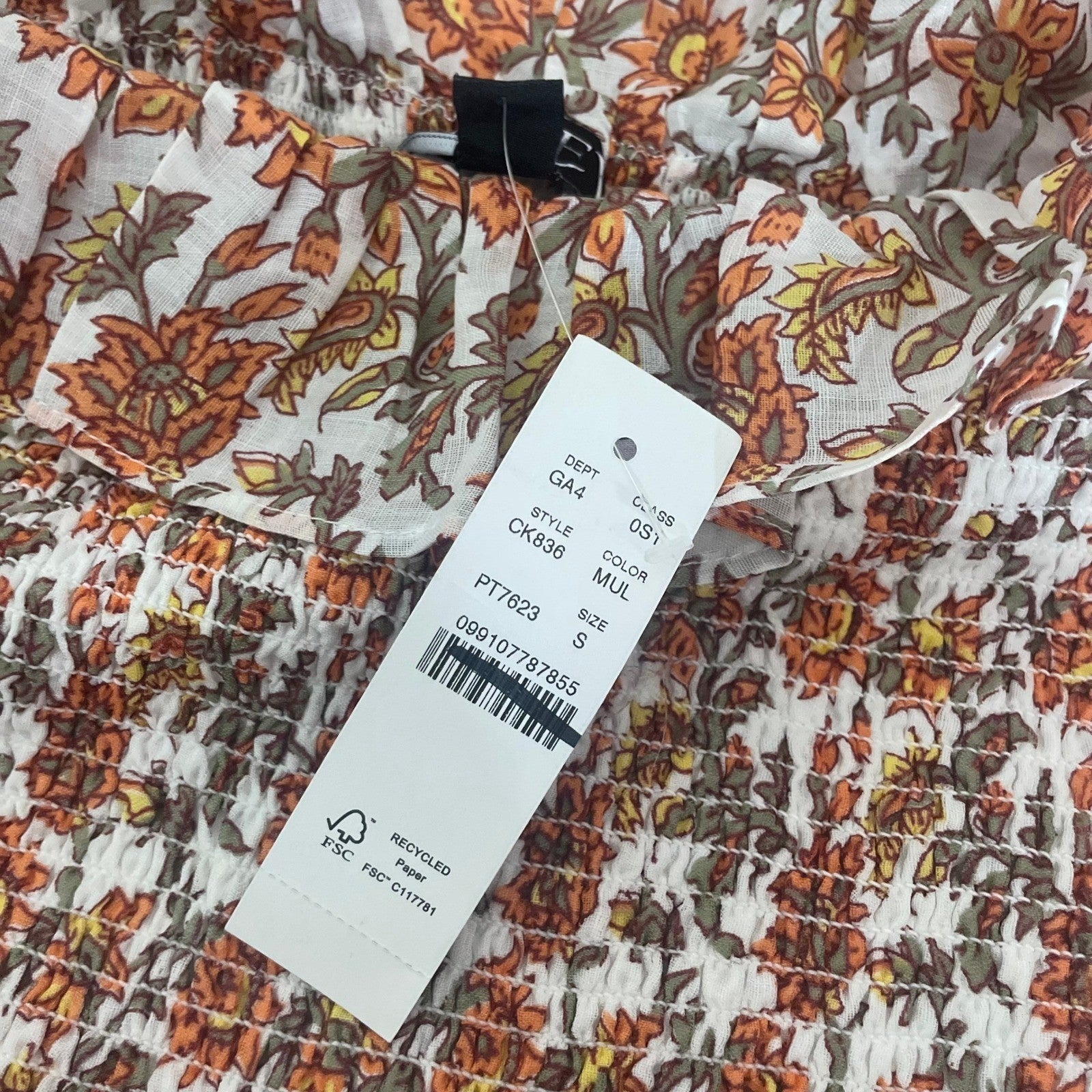 NWT!! J. CREW Ravenna Dress Sunset Rose Blockprint Floral Ramie Strapless Small