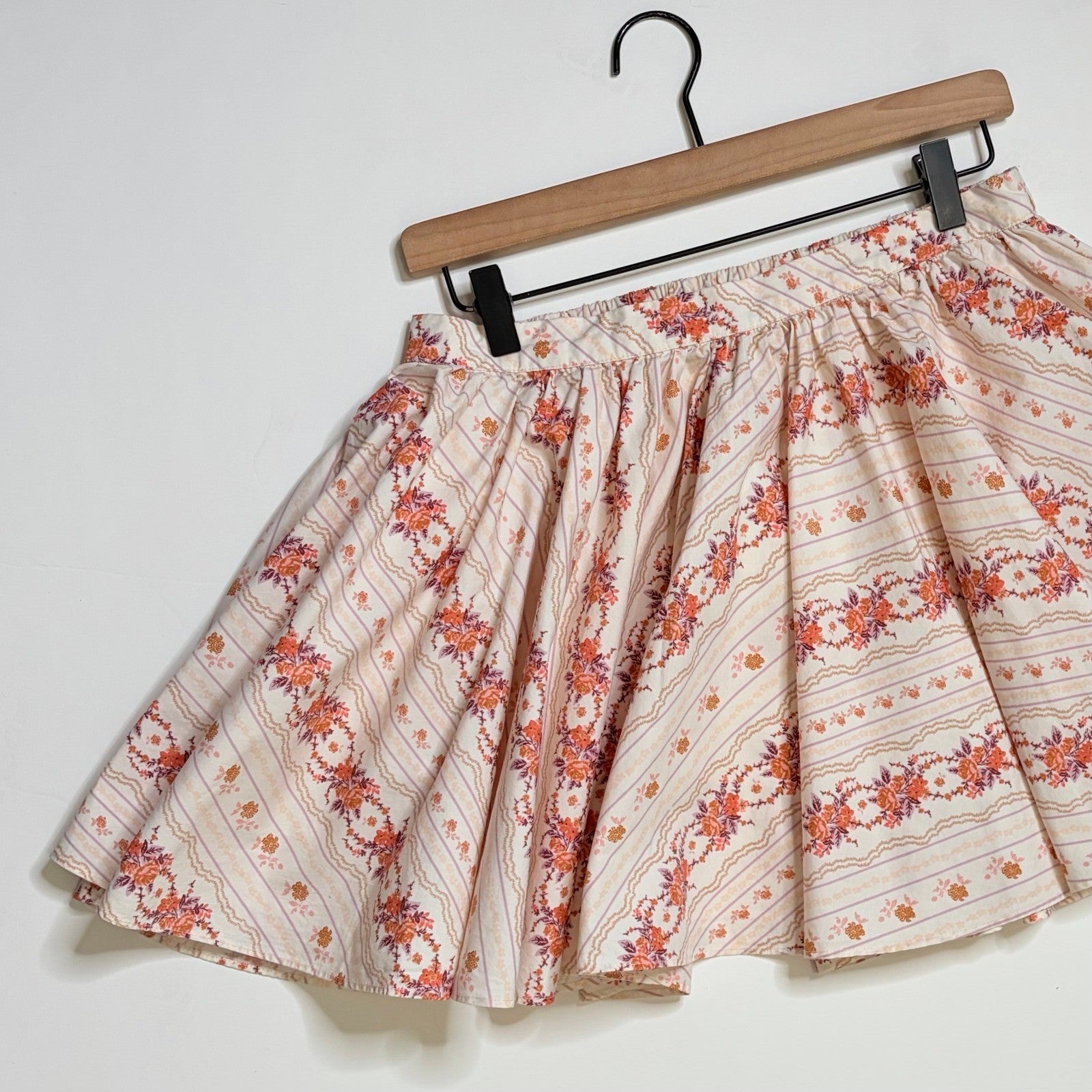 FREE PEOPLE Gaia Floral Printed Skirt Mini Ivory Combo Pockets Poplin Small