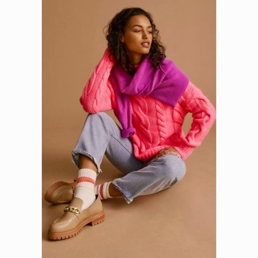 By ANTHROPOLOGIE Pink Cableknit Sweater Wool Pullover Knitwear Small