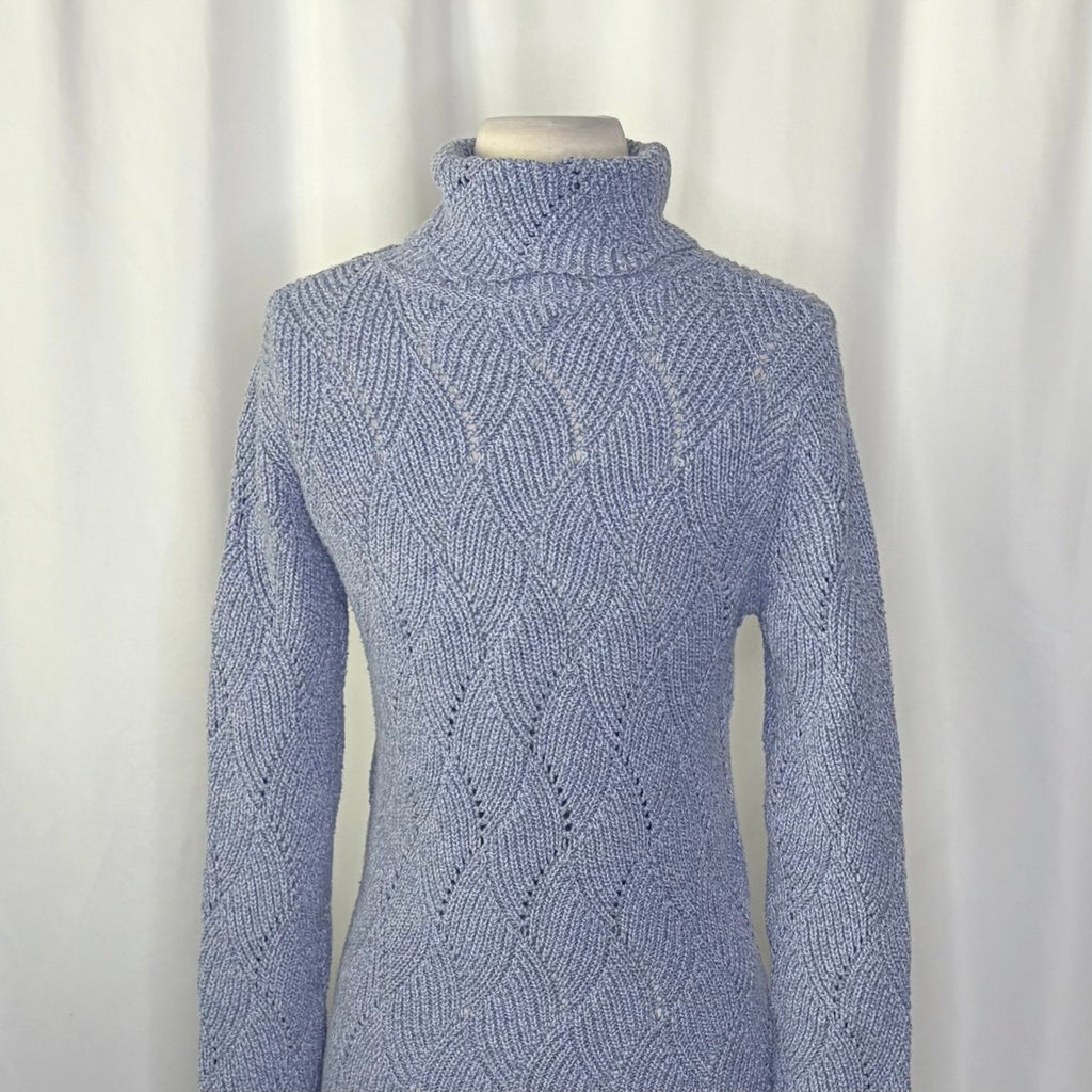 SUNDANCE Champlain Silk Turtleneck Sweater Pointelle Flame Stitch Pullover Small