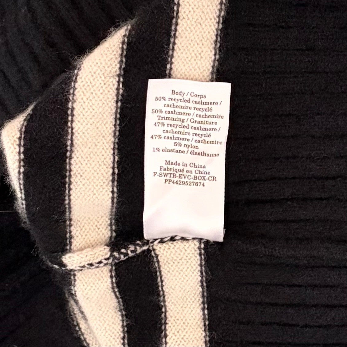 EVERLANE The Boxy Crew in Cashmere Black White Striped Pullover Sweater Small