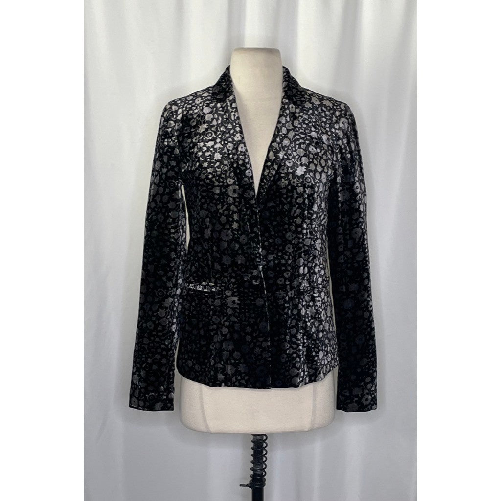Anthropologie ELEVENSES Lumi Velvet Blazer Jacket Floral Black Silver Size 2