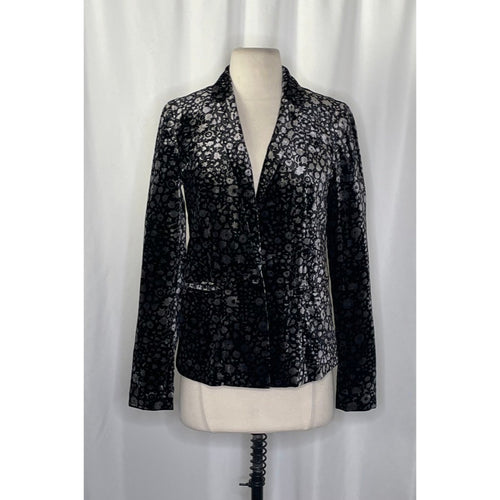 Anthropologie ELEVENSES Lumi Velvet Blazer Jacket Floral Black Silver Size 2