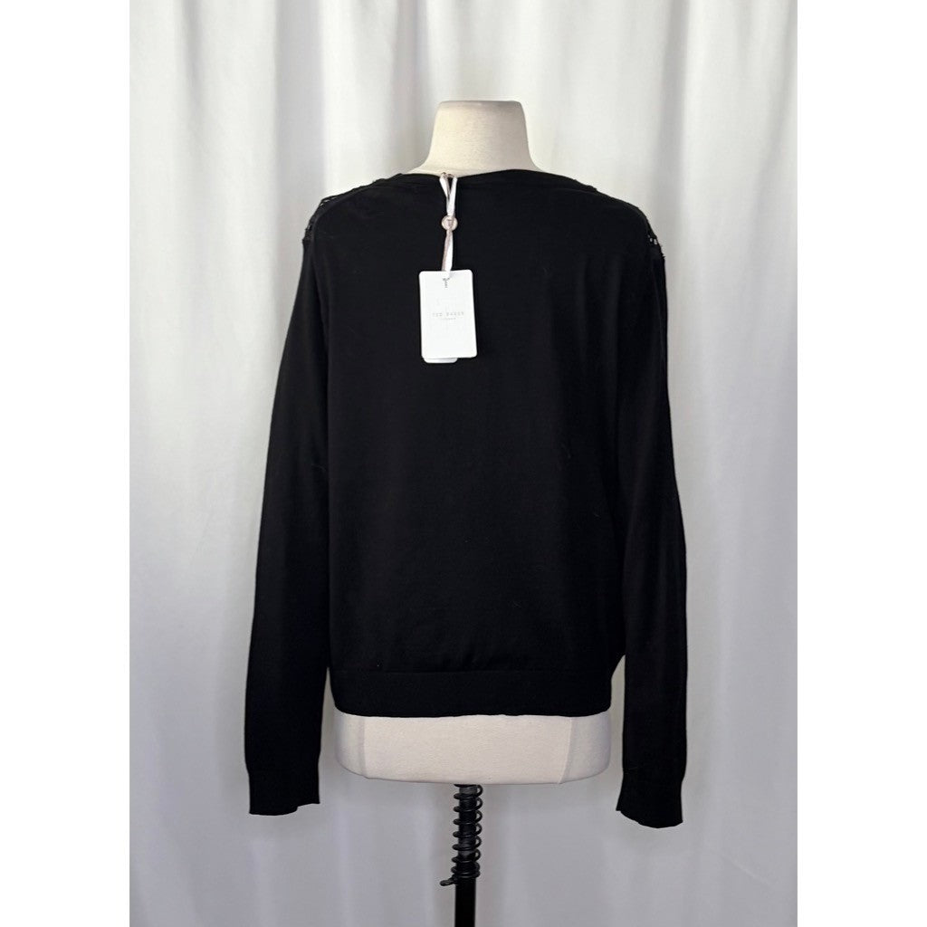 NWT!! TED BAKER London Ellenii Circle Fringe Lace Knit Cardigan Black Size 5 XL