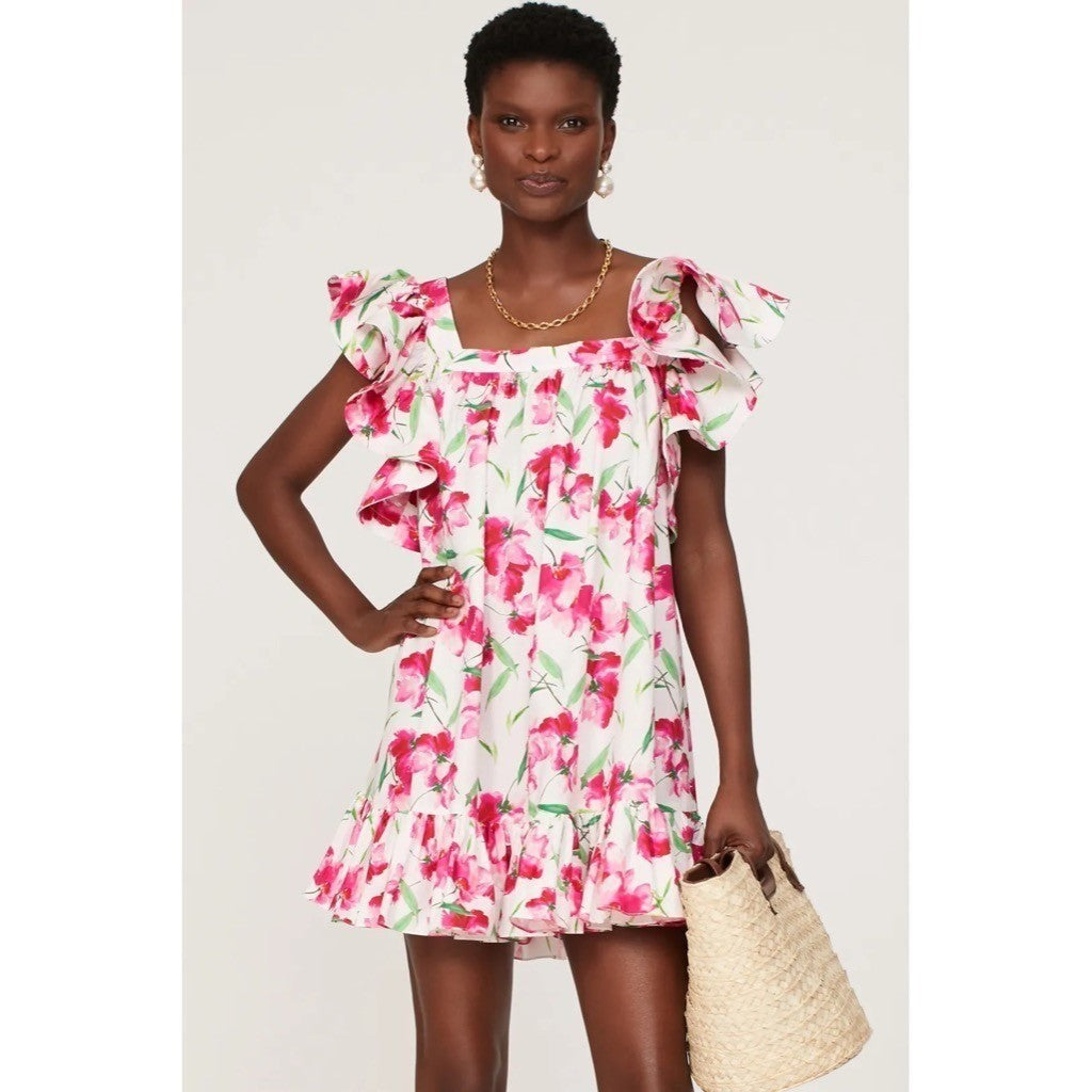 MISA Los Angeles Selma Floral Dress Ruffled A-Line Mini White Pink X-Small