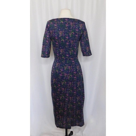 BODEN Drape Neck Pleated Ruched Midi Dress Abstract Print Knit Pleats 4L 4 Tall