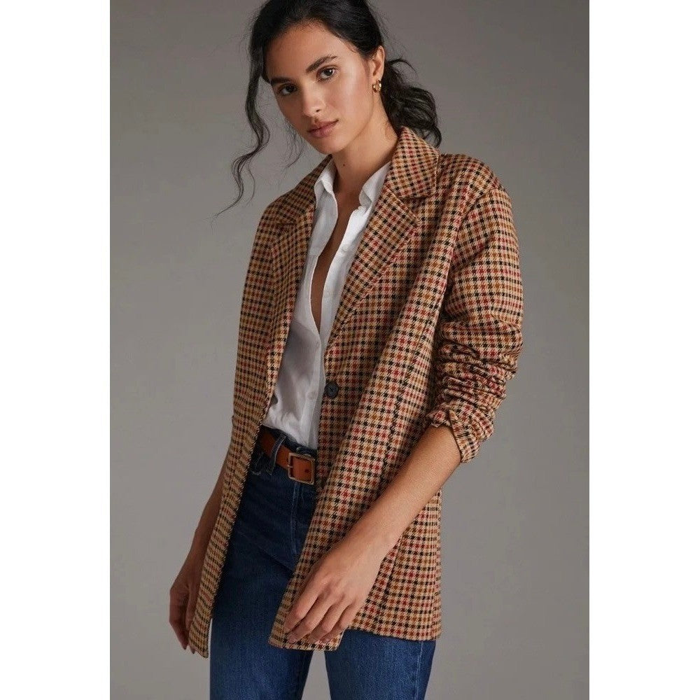 Anthropologie AVEC LES FILLES Longline Plaid Blazer Jacket Preppy Academia Small