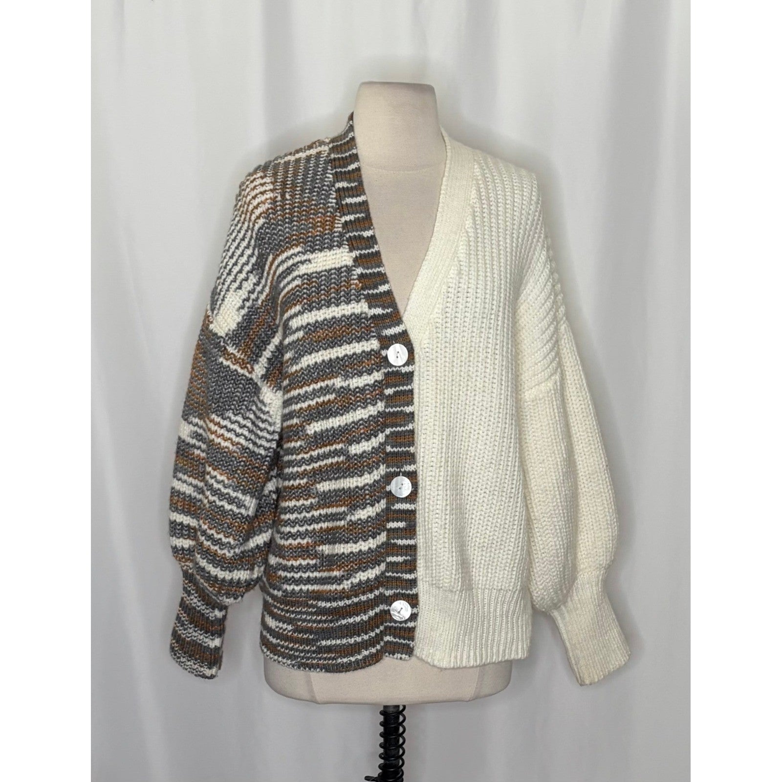 CINQ A SEPT Anabella Chunky Knit Cardigan Sweater Colorblock Space Dye Small